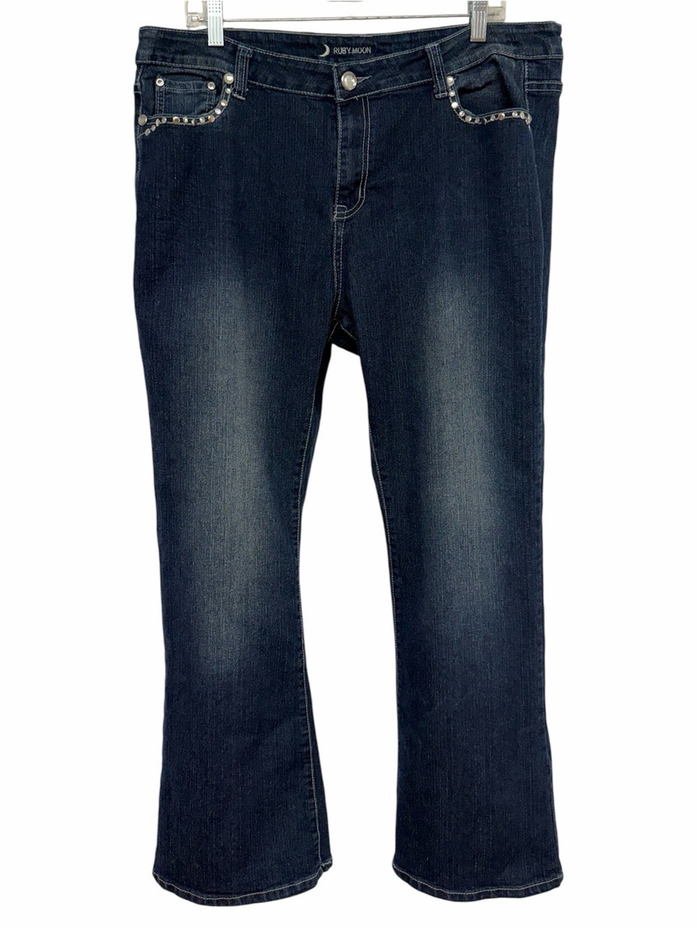 Ruby Moon Plus Size 20 Studded Pocket Bootcut Jeans Dark Wash